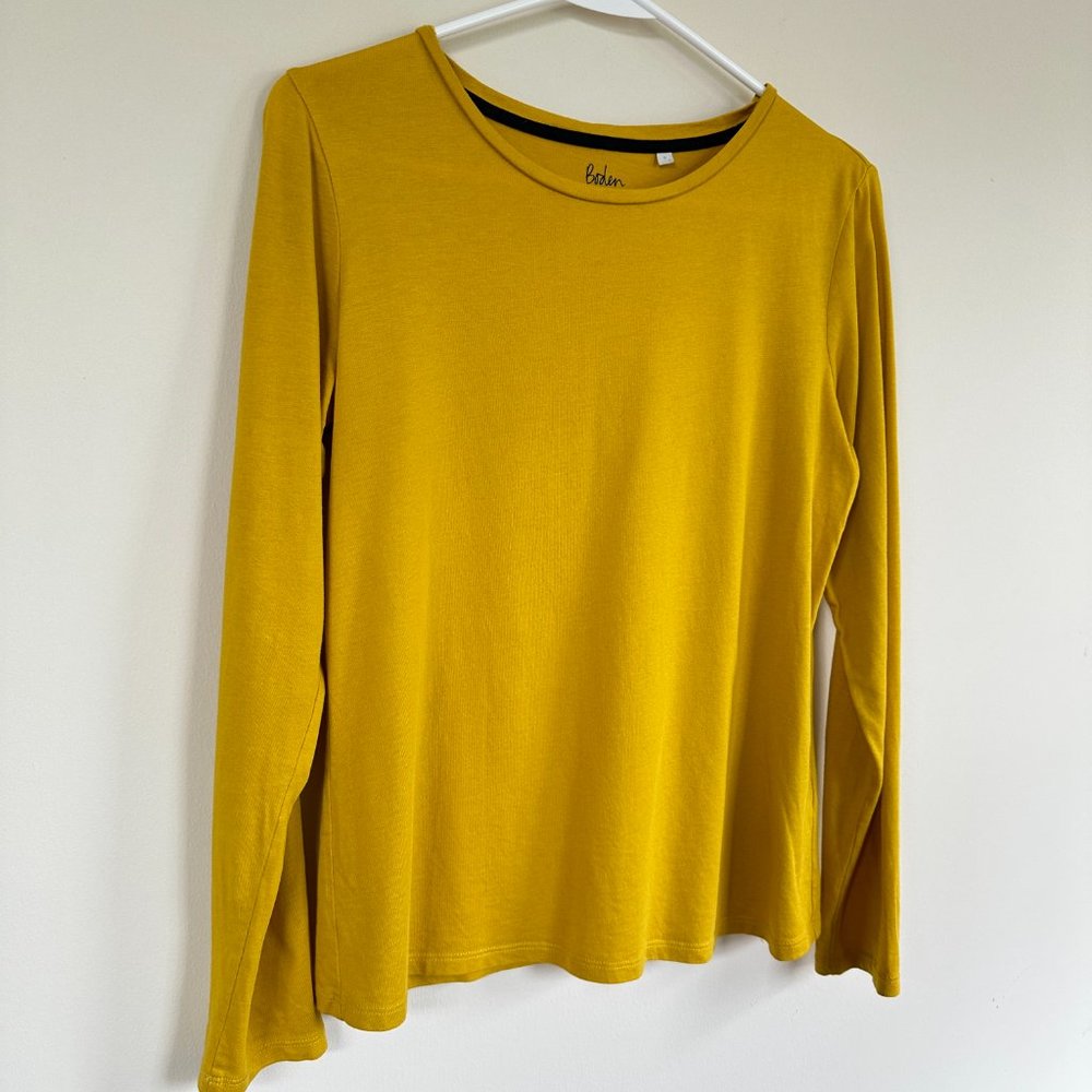 Boden Women's T-Shirt Super Soft Long Sleeve Crew Neck Yellow Sz SMALL - Picture 3 of 9